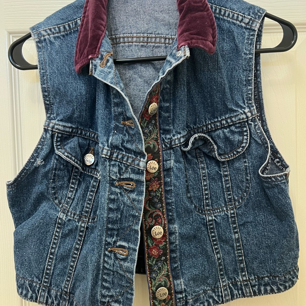 Vintage Lee Short sleeve denim button up with Velvet collar
